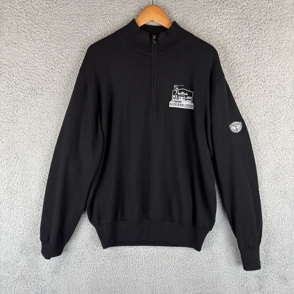 FootJoy FJ Sweater Jacket Mens Medium Black Wool Shell Lined 1/4 Zip *Logos*